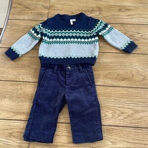 Sweater Pullover & Navy Blue Velvet Pants by Janie & Jack